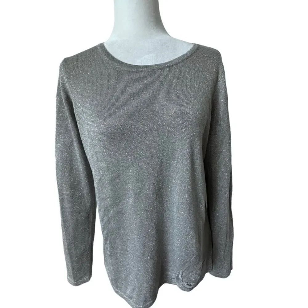 Belle Kim Gravel Silver Metallic Pullover Top Dressy Shirt SZ XS NWT